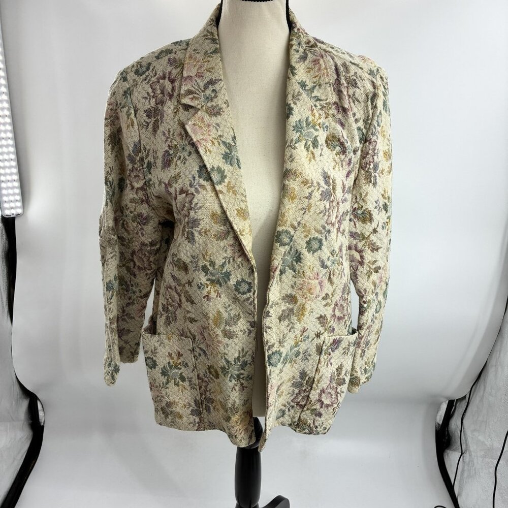 Laurie Lee Women's Vintage Floral Tapestry Blazer Jacket Made in USA Size M